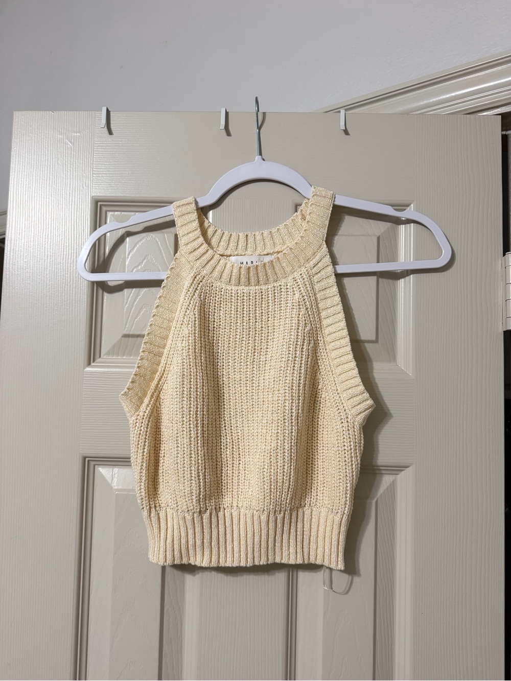 MABLE Cream Knit Halter Crop Top